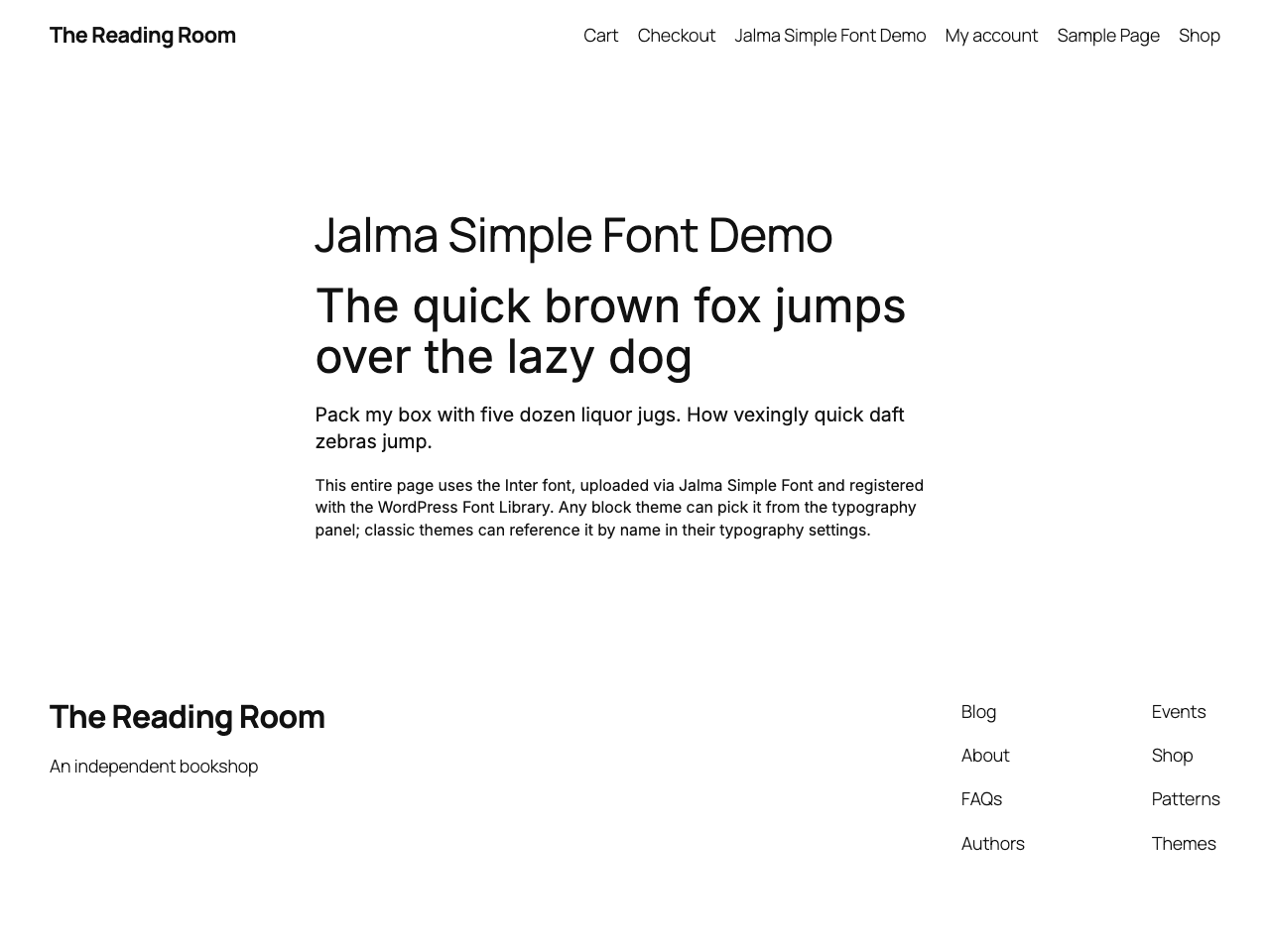 A page using the uploaded font on the frontend.
